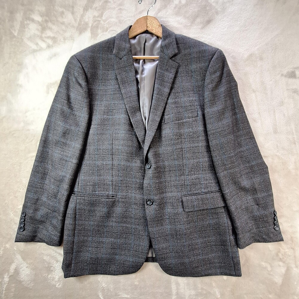 Pronto Uomo Platinum Blazer Mens 44R Gray Windowpane Wool 2 Button Double Vent